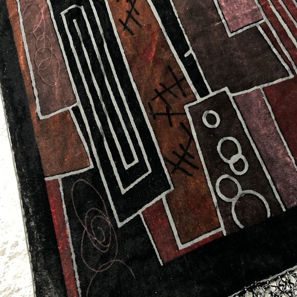 Velvet Burnout Wrap Shawl 70" Silk Blend Geometric Fringe Whimsygoth Gypsy Witch - Picture 2 of 6